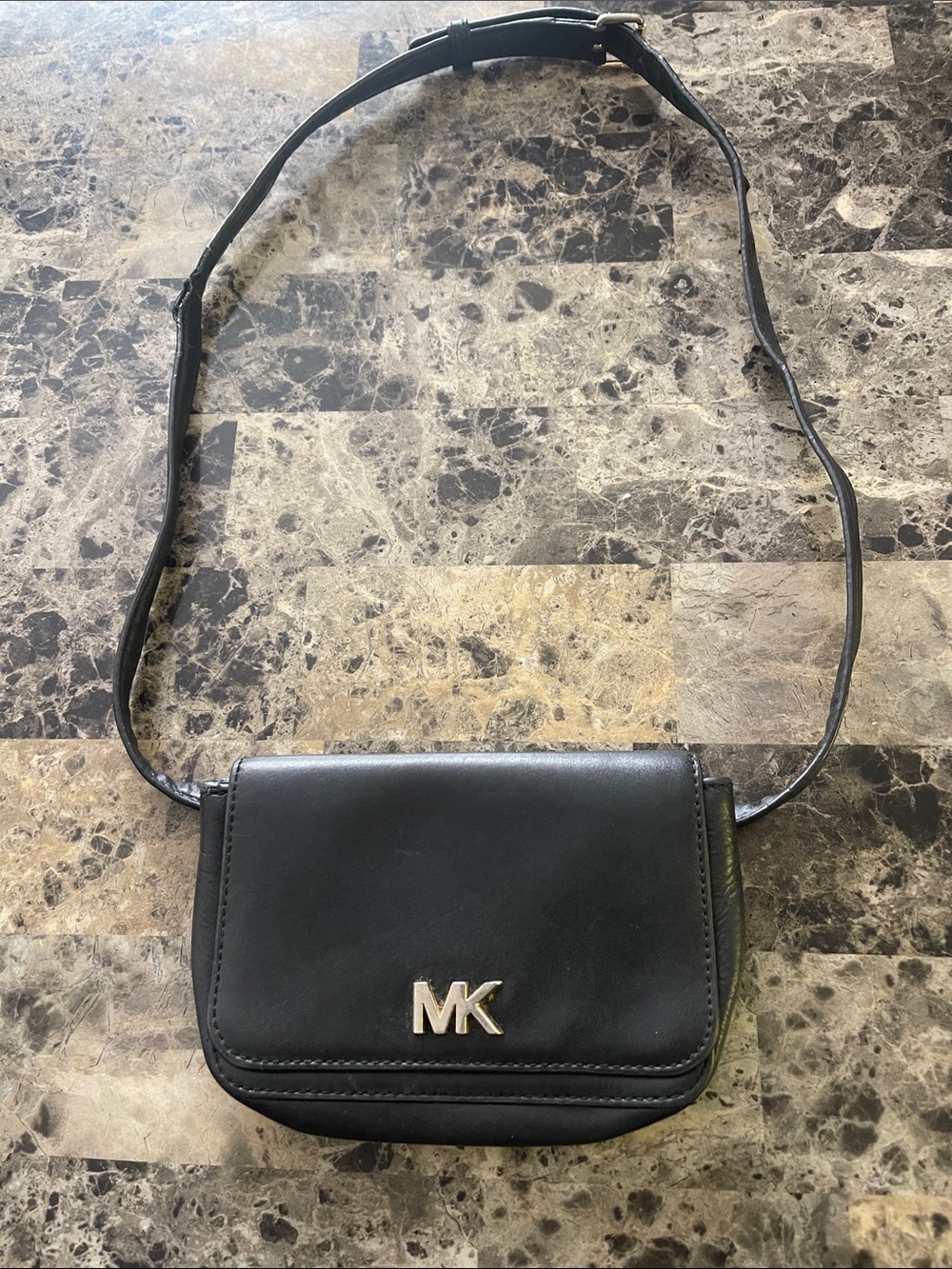 Michael Kors Black Leather MK Logo Crossbody Bag